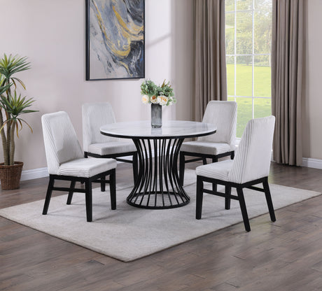 Hadley White/Black Faux Marble Top Round Dining Set - Ornate Home