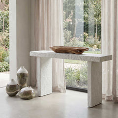 Hagan White Indoor-Outdoor Limestone Console Table - Ornate Home