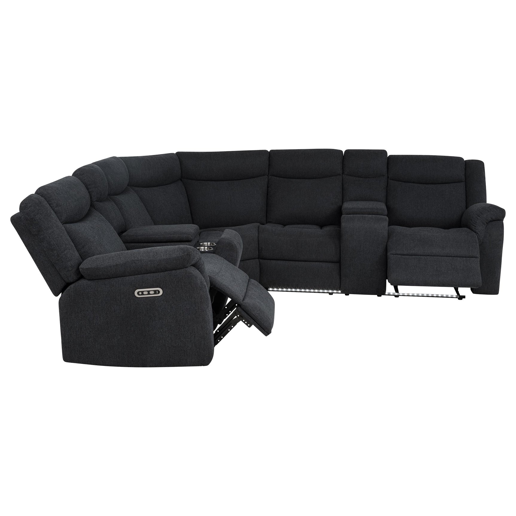 Hagen Steel Grey Upholstered Power Reclining Sectional Sofa - Ornate Home