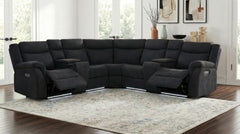 Hagen Steel Grey Upholstered Power Reclining Sectional Sofa - Ornate Home