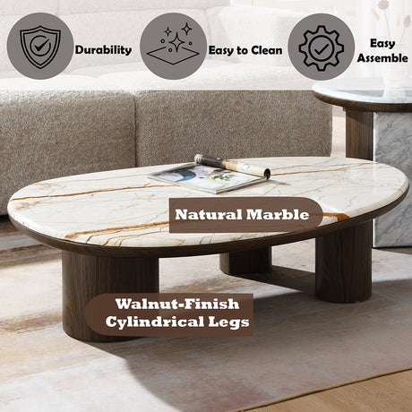 Haidar Natural Marble/Brown Coffee Table - Ornate Home