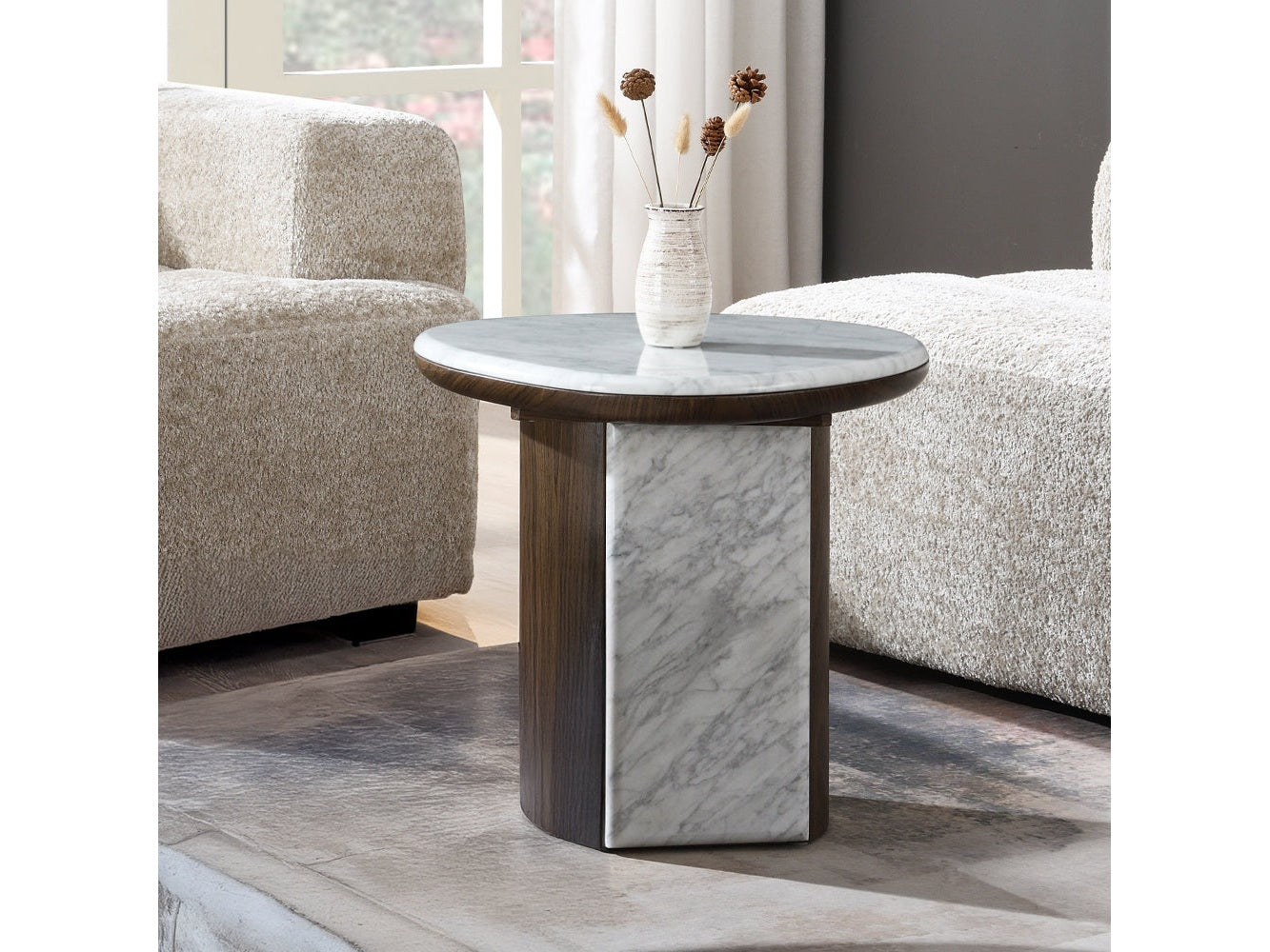 Haidar Natural Marble/Brown End Table - Ornate Home