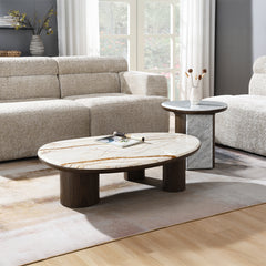 Haidar Natural Marble/Brown End Table - Ornate Home