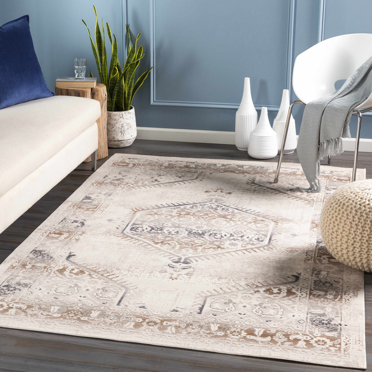 Hainesville White Medallion 10' Runner Rug - Clearance - Ornate Home