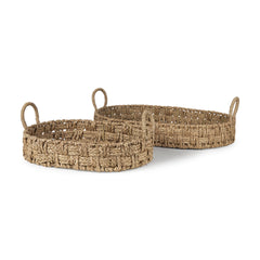 Haini Brown Large Basketweave Seagrass Trays with Loop Handles (Set of 2)