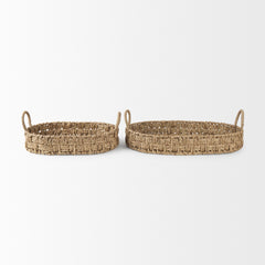 Haini Brown Large Basketweave Seagrass Trays with Loop Handles (Set of 2)