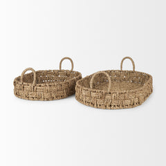 Haini Brown Large Basketweave Seagrass Trays with Loop Handles (Set of 2)