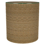 Halden Light Brown Round Woven Seagrass Accent Side Table - Ornate Home