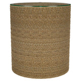 Halden Light Brown Round Woven Seagrass Accent Side Table - Ornate Home