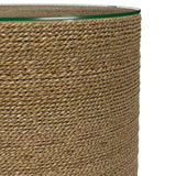 Halden Light Brown Round Woven Seagrass Accent Side Table - Ornate Home