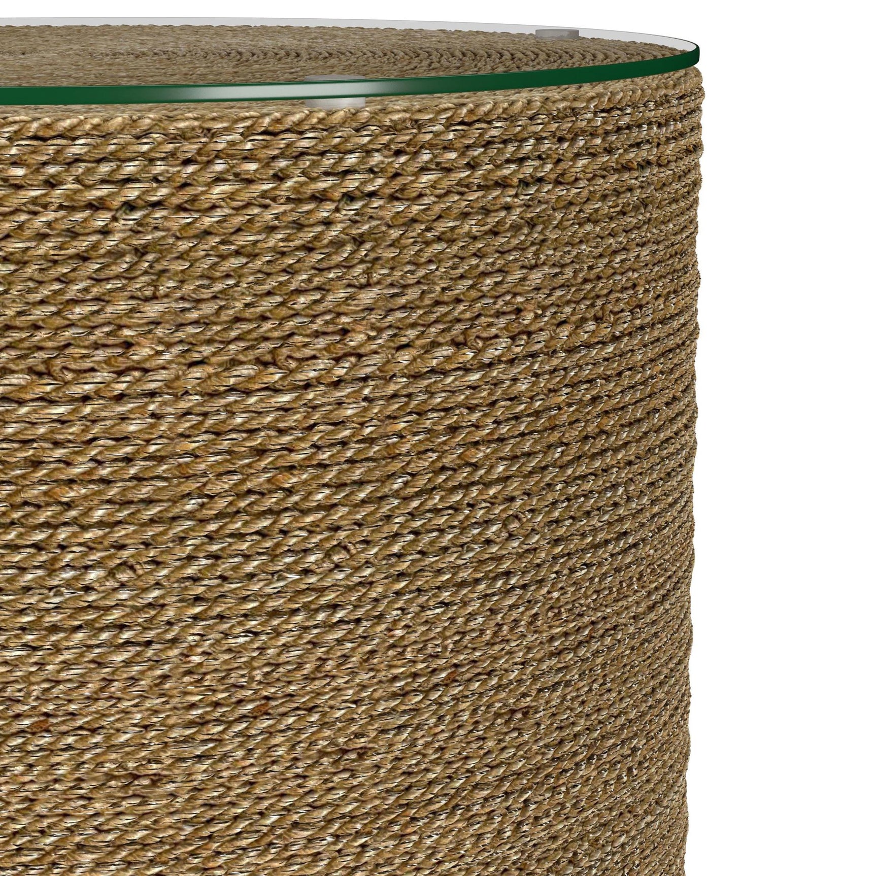 Halden Light Brown Round Woven Seagrass Accent Side Table - Ornate Home