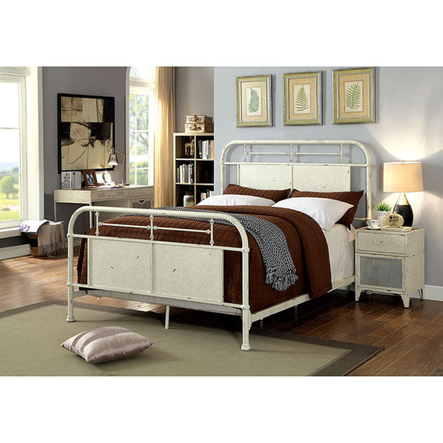 Haldus Distressed White E.King Bed - Ornate Home