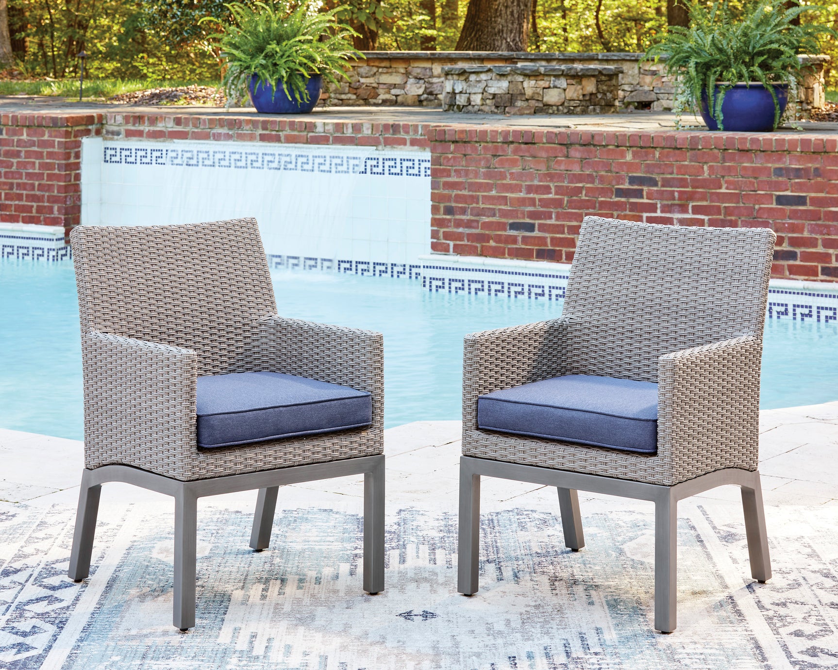 Half Moon Beach Blue/Gray Arm Chair With Cushion (Set of 2) - Ornate Home