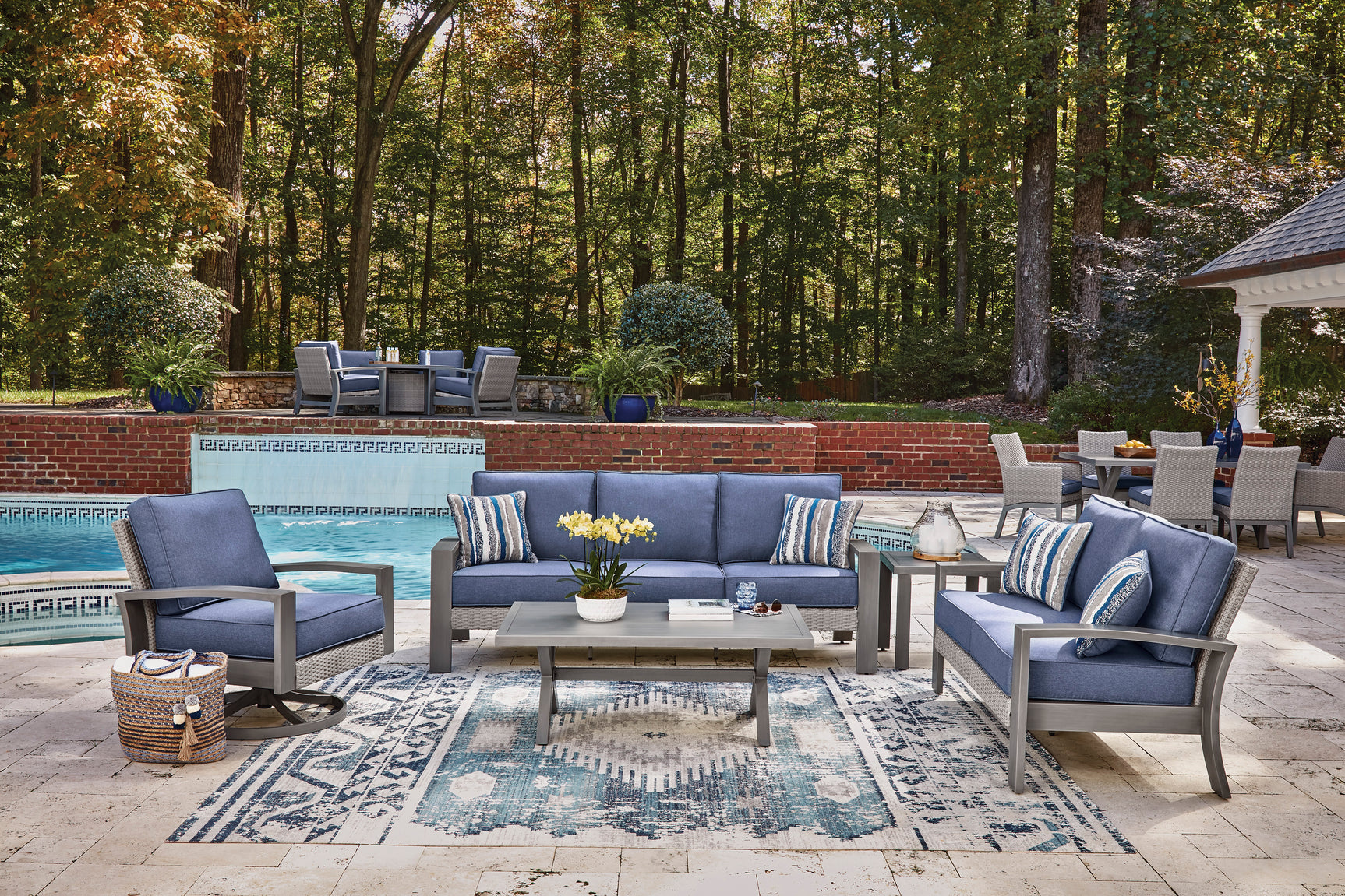 Half Moon Beach Blue/Gray Loveseat w/Cushion - Ornate Home