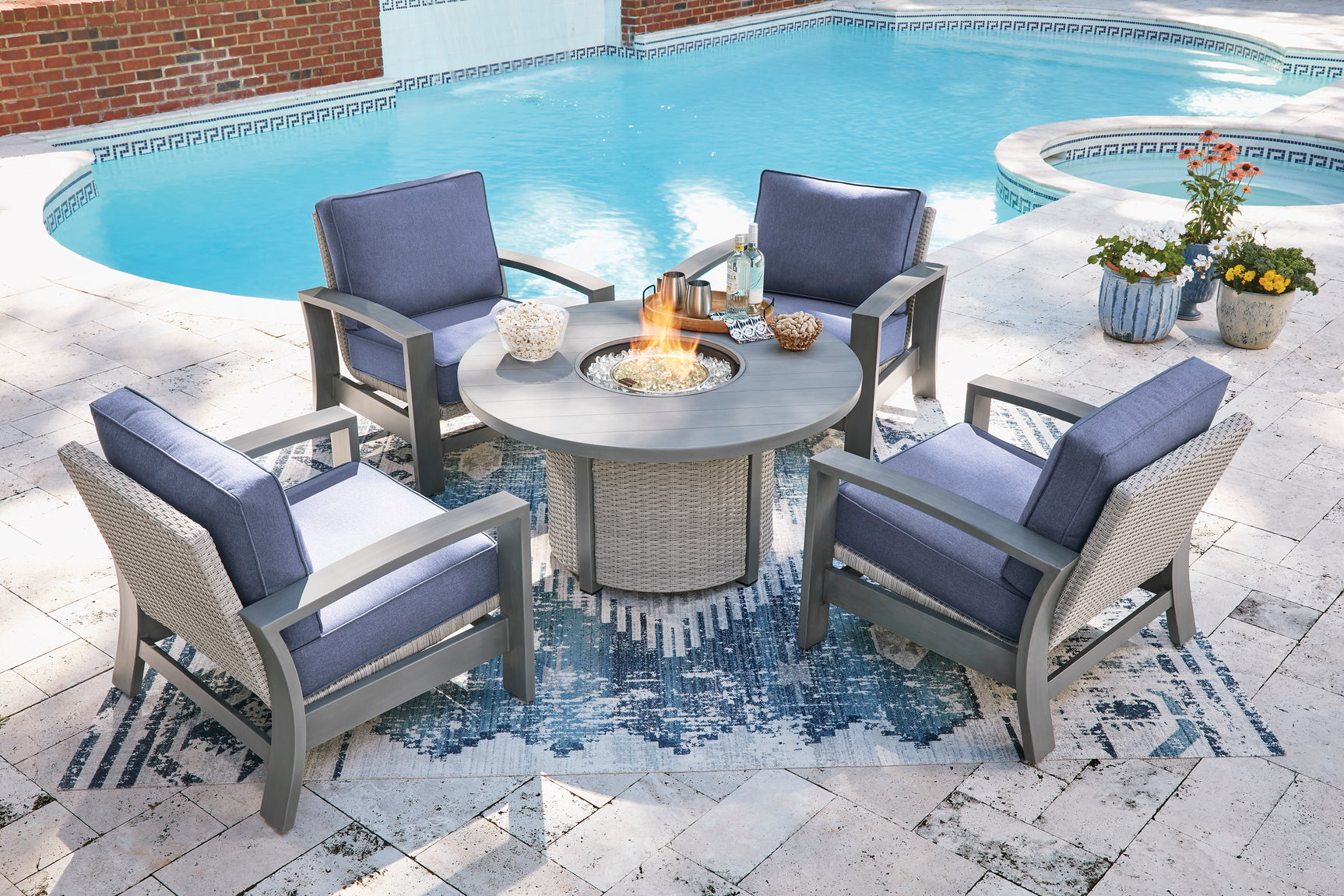 Half Moon Beach Gray Round Fire Pit Table - Ornate Home