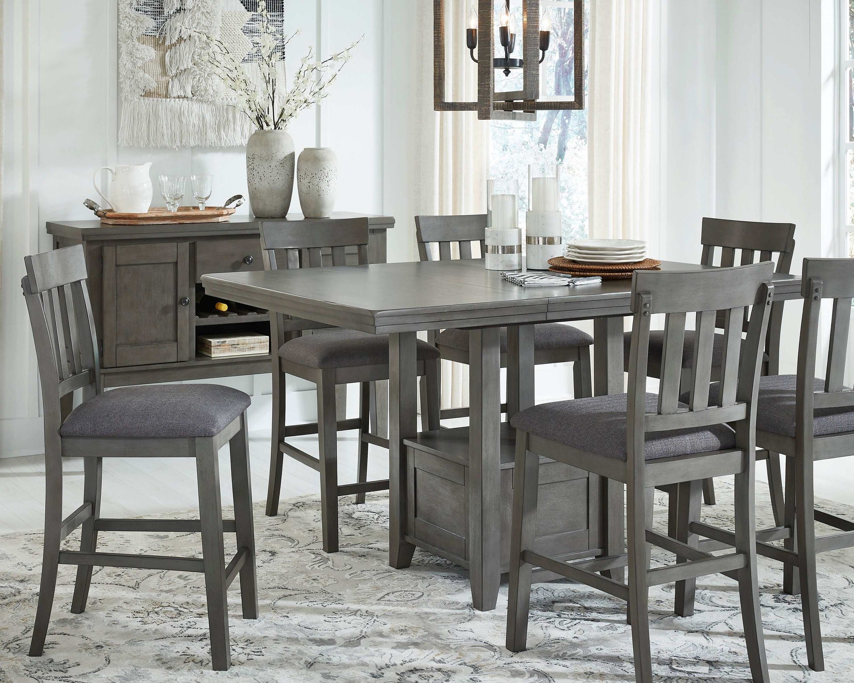 Hallanden Gray Counter Height Dining Room Set / 7pc - Ornate Home