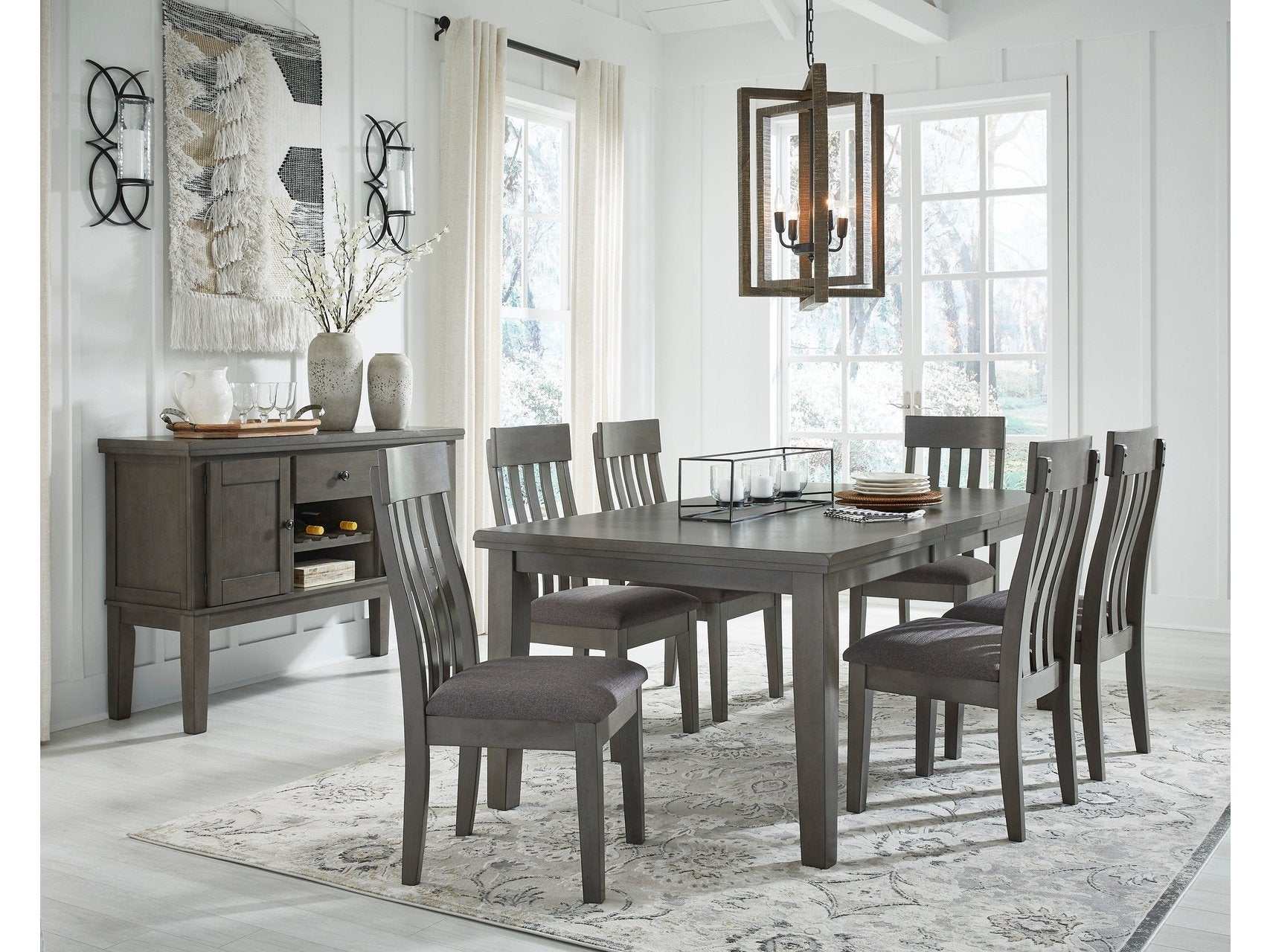 Hallanden Gray Dining Room Set w/ Storage Sideboard / 8pc (Online Special Price) - Ornate Home