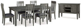 Hallanden Gray Dining Room Set w/ Storage Sideboard / 8pc (Online Special Price) - Ornate Home