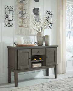 Hallanden Gray Dining Room Set w/ Storage Sideboard / 8pc - Ornate Home