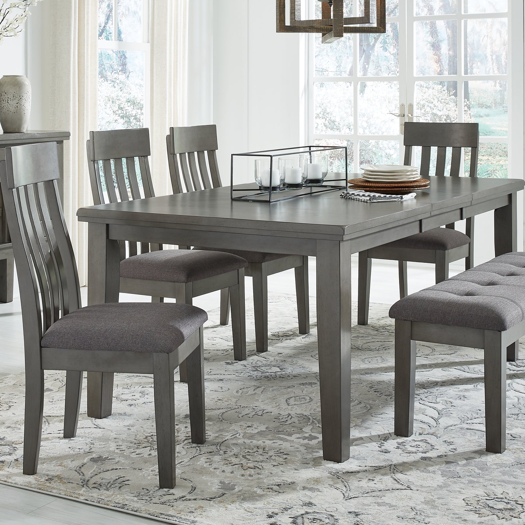Hallanden Two-tone Gray Dining Table, 4 Chairs, and Bench (Online Special Price) - Ornate Home
