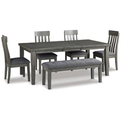 Hallanden Two-tone Gray Dining Table, 4 Chairs, and Bench - Ornate Home