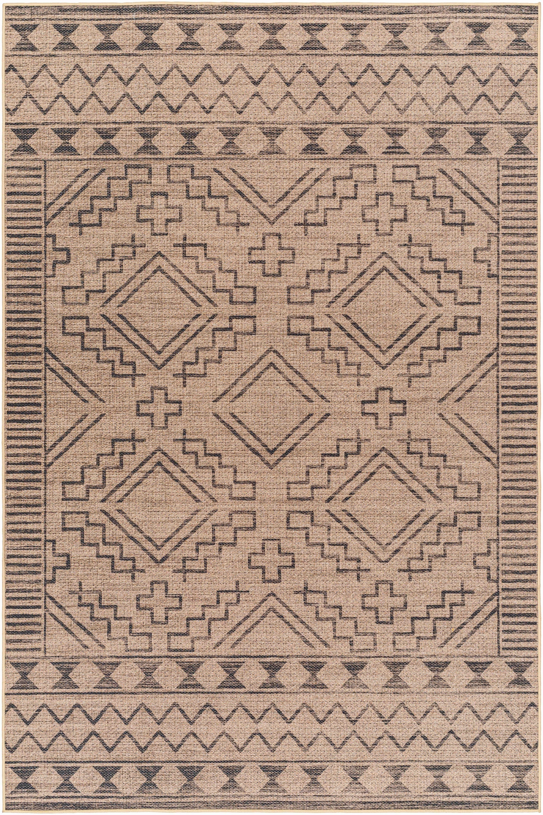 Halle Tan & Black Washable Area Rug - Clearance - Ornate Home