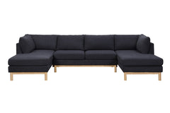 Hallie Black 124"W Sherpa U-Shape Double Chaise Sectional Sofa - Ornate Home