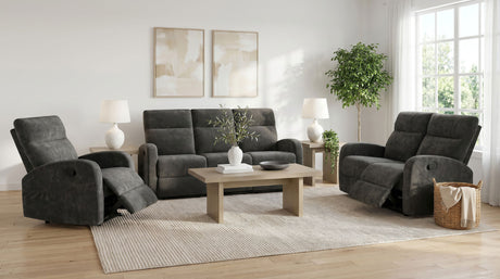 Hamilton Charcoal Grey 3-Piece Chenille Manual Reclining Sofa Set - Ornate Home