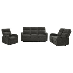 Hamilton Charcoal Grey 3-Piece Chenille Manual Reclining Sofa Set - Ornate Home
