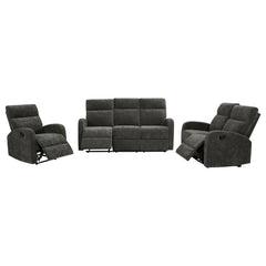 Hamilton Charcoal Grey 3-Piece Chenille Manual Reclining Sofa Set - Ornate Home