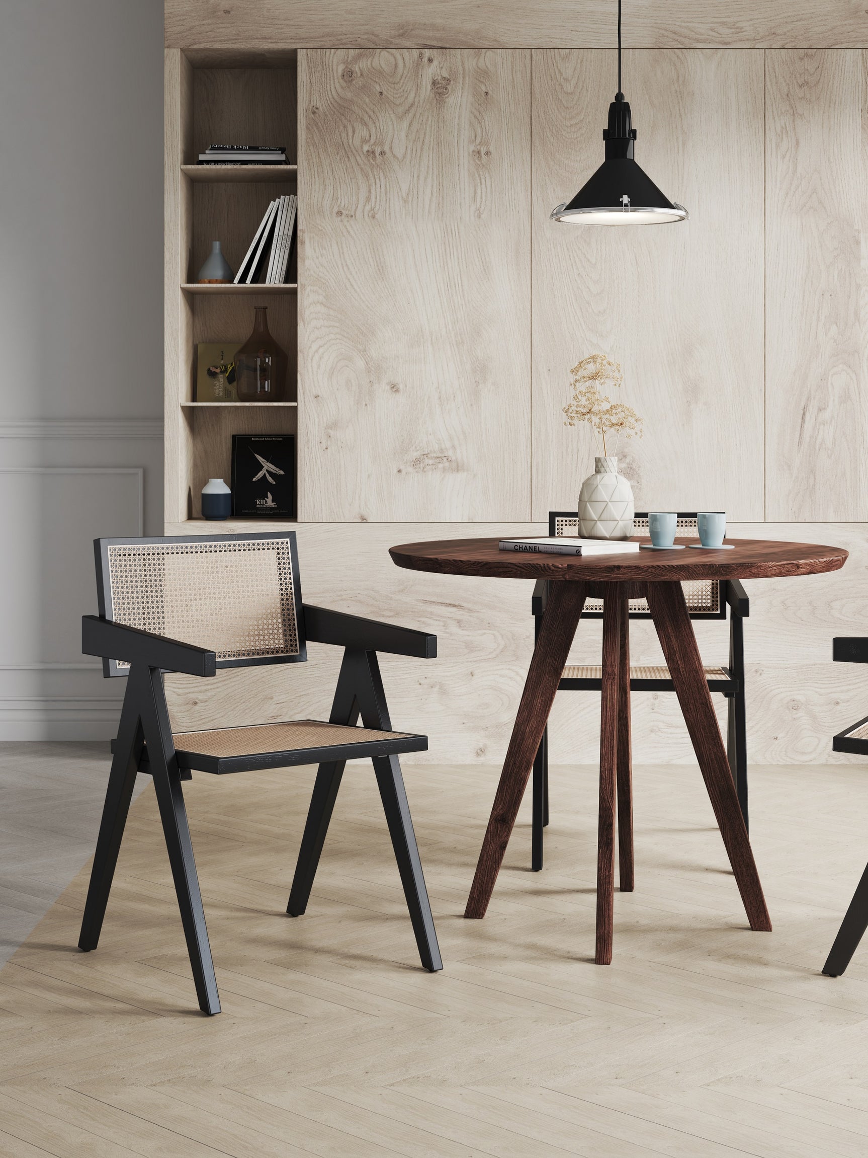 Hamlet Dining Arm Chair in Black and Natural Cane - Ornate Home
