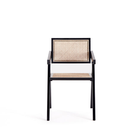 Hamlet Dining Arm Chair in Black and Natural Cane - Ornate Home