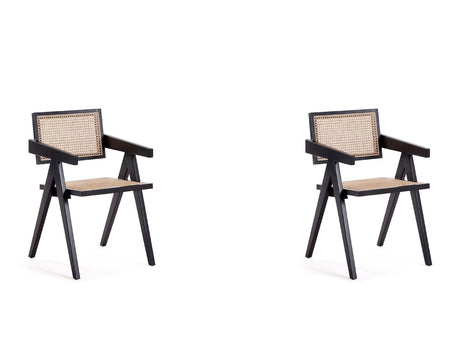 Hamlet Dining Arm Chair in Black and Natural Cane (set of 2) - Ornate Home