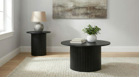 Hamlyn Black 2-piece Round Fluted Coffee and End Table Set - Ornate Home