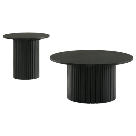Hamlyn Black 2-piece Round Fluted Coffee and End Table Set - Ornate Home