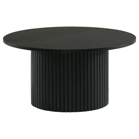 Hamlyn Black 2-piece Round Fluted Coffee and End Table Set - Ornate Home