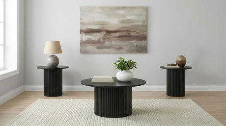 Hamlyn Black 3-piece Round Fluted Coffee and End Table Set - Ornate Home