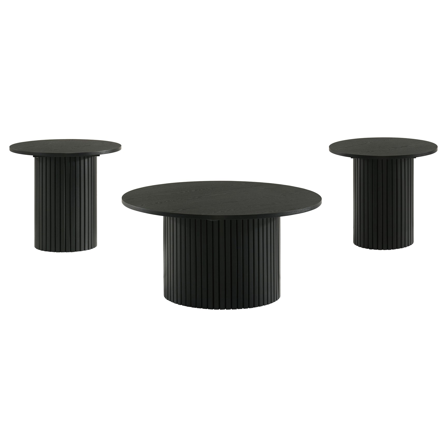 Hamlyn Black 3-piece Round Fluted Coffee and End Table Set - Ornate Home