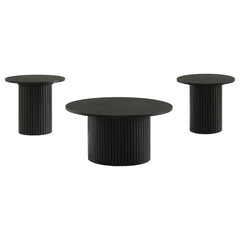 Hamlyn Black 3-piece Round Fluted Coffee and End Table Set - Ornate Home