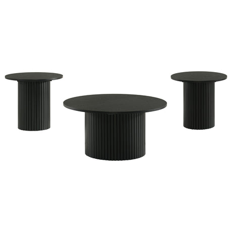 Hamlyn Black 3-piece Round Fluted Coffee and End Table Set - Ornate Home