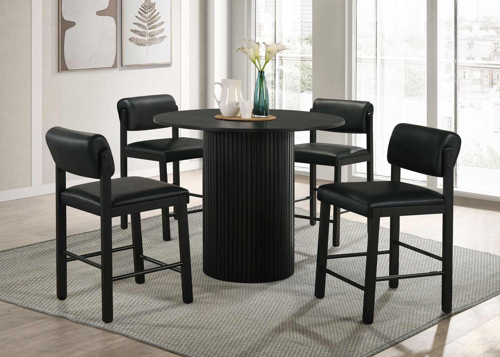 Hamlyn Black 43-inch Round Wood Counter Height Dining Table - Ornate Home