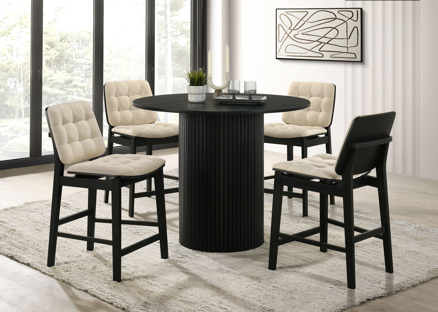 Hamlyn Black 43-inch Round Wood Counter Height Dining Table - Ornate Home