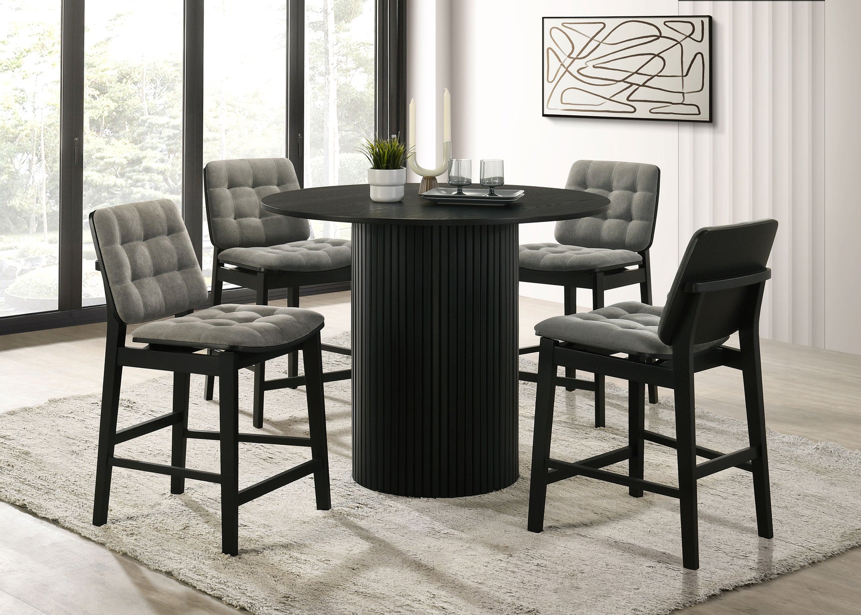 Hamlyn Black 43-inch Round Wood Counter Height Dining Table - Ornate Home