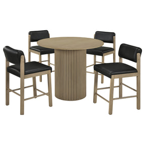 Hamlyn Black/Natural Oak 5-piece Round Wood Counter Height Dining Set - Ornate Home