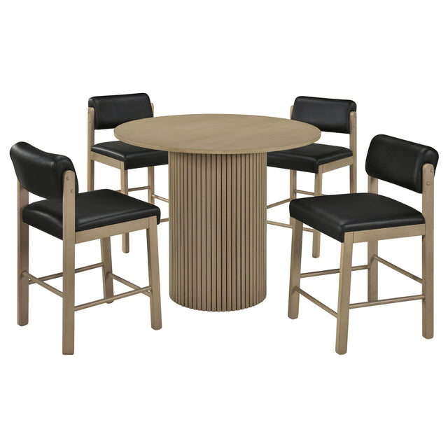 Hamlyn Black/Natural Oak 5-piece Round Wood Counter Height Dining Set - Ornate Home