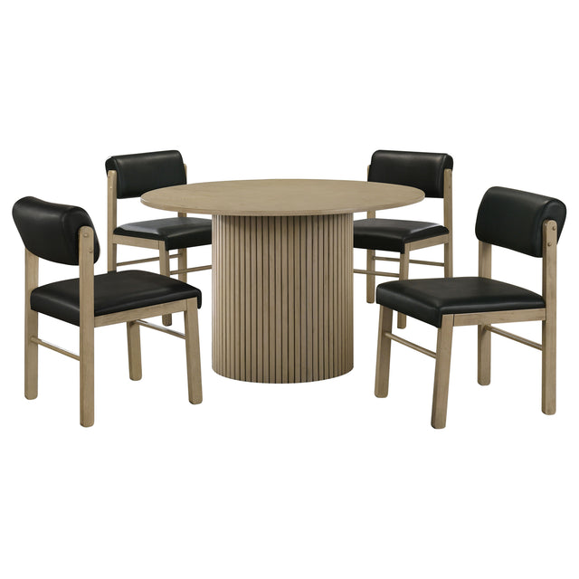 Hamlyn Black/Natural Oak 5-piece Round Wood Dining Set - Ornate Home