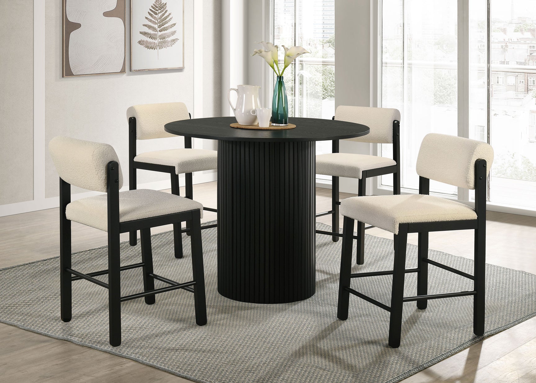 Hamlyn Cream/Black 5-piece Round Wood Counter Height Dining Set - Ornate Home