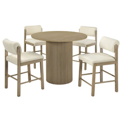 Hamlyn Cream/Natural Oak 5-piece Round Wood Counter Height Dining Set - Ornate Home