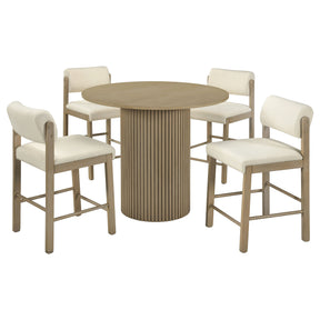 Hamlyn Cream/Natural Oak 5-piece Round Wood Counter Height Dining Set - Ornate Home