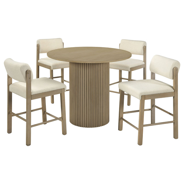 Hamlyn Cream/Natural Oak 5-piece Round Wood Counter Height Dining Set - Ornate Home